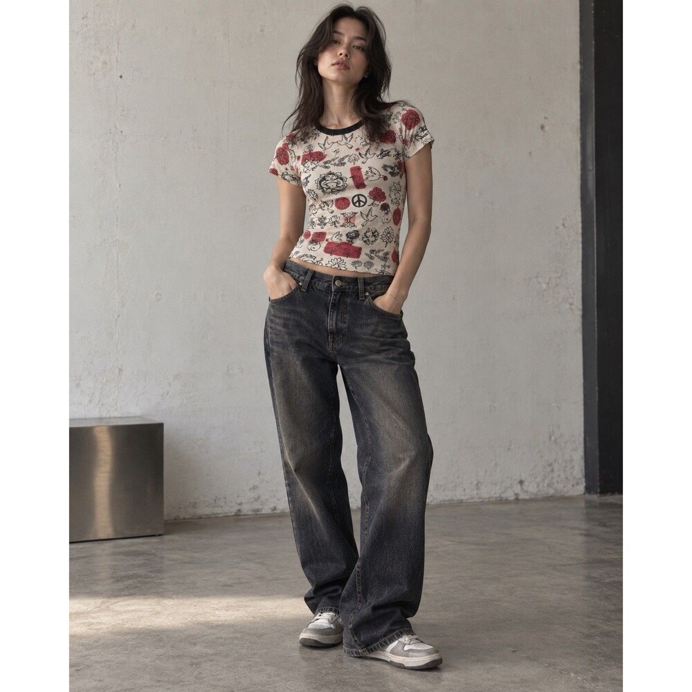Vtg Lucky Brand T Shirt Womens S Tattoo Koi Yin Yang Peace Buddha Y2K Macau Made